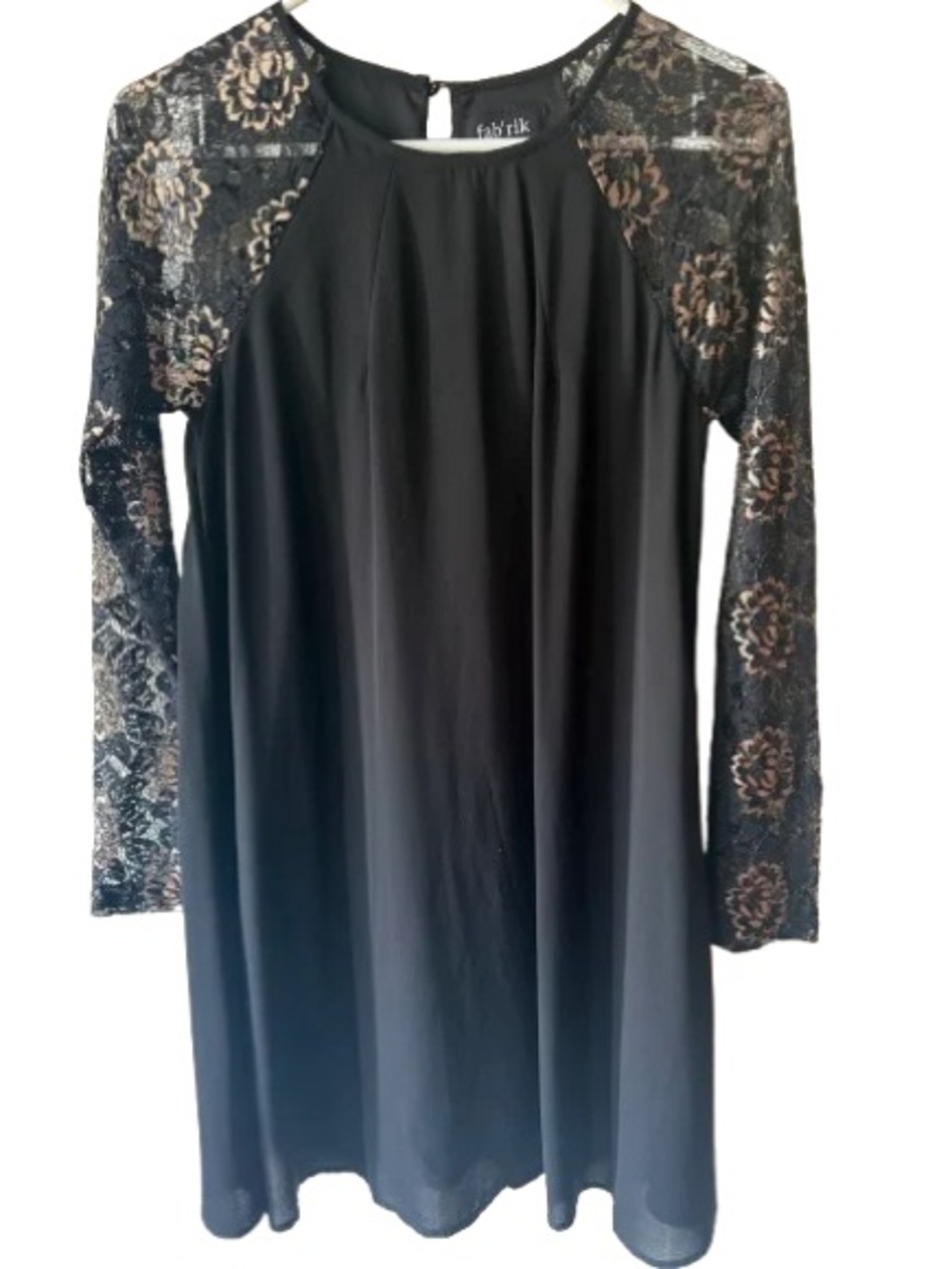 fab'rik Black Dress with Metallic Gold Lace Sleeves
